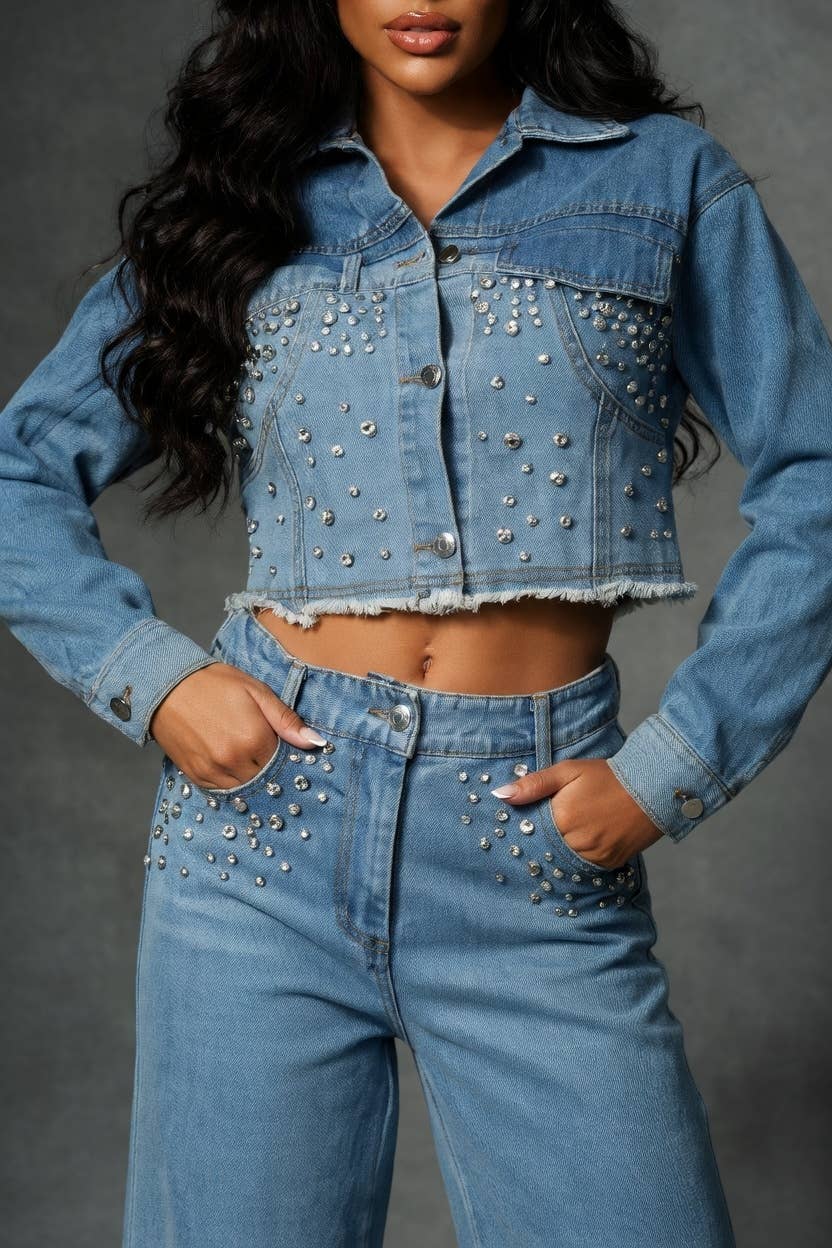 ENSEMBLE EN JEAN ORNÉ DE STRASS