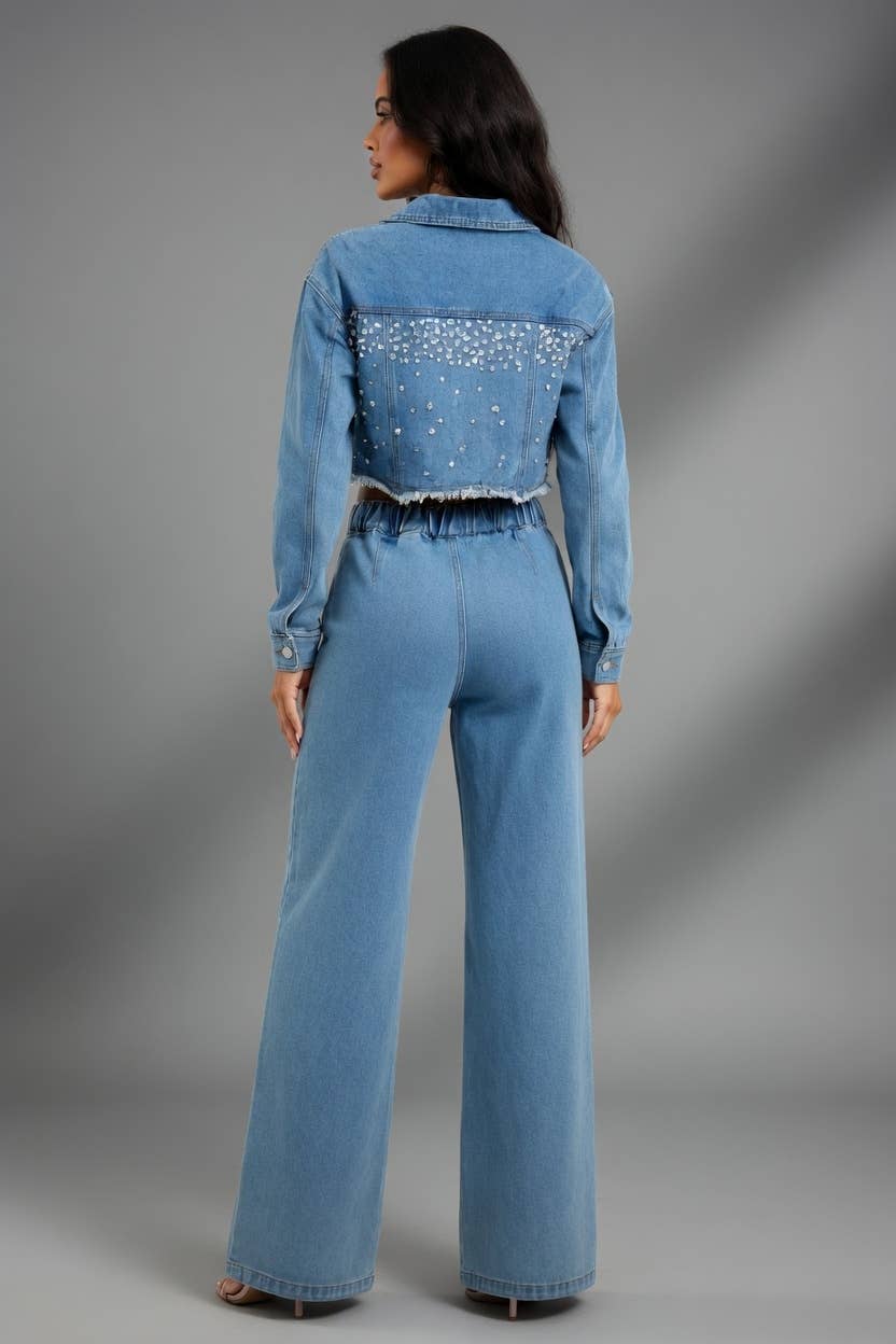 ENSEMBLE EN JEAN ORNÉ DE STRASS
